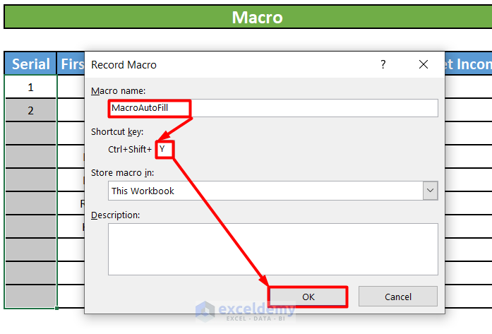 Add Macro in Excel to Autofill