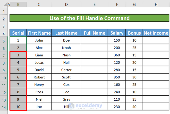  Excel Filled the Series with the Serial Numbers