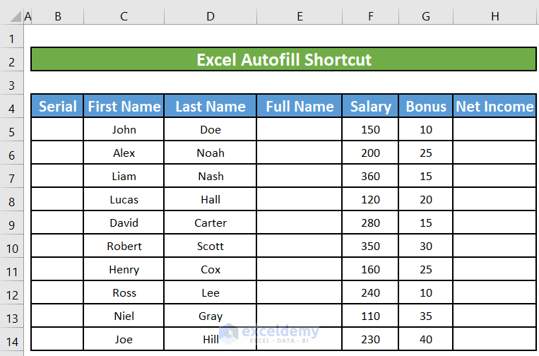 Excel Autofill Shortcut