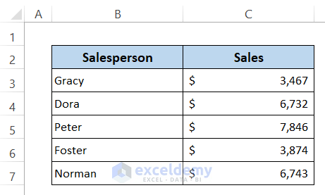 5 Examples of Using the Excel CELL Function: Sample Dataset