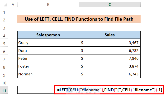 Join CELL Function with LEFT and FIND to Retrieve Excel File Path