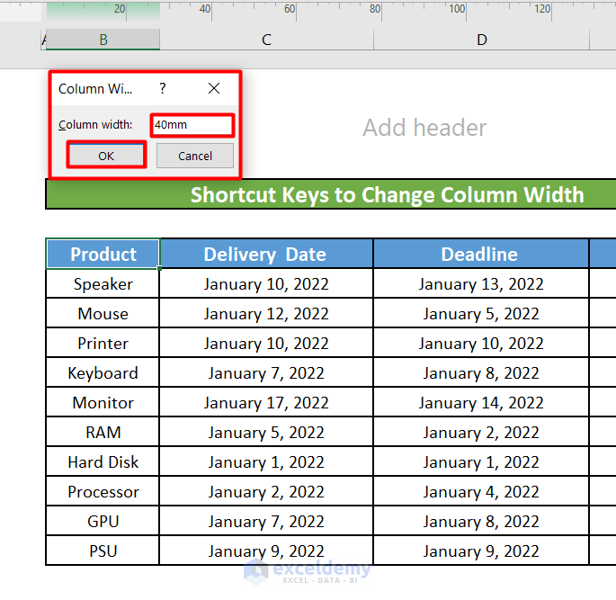Shortcut Keys to Change Column Width in Excel