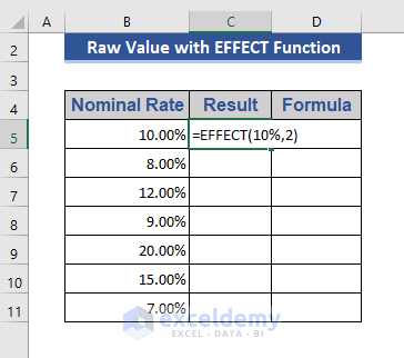 Find the Effective Annual Rate of Interest with the Excel EFFECT Function with Raw Values