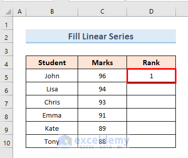 Fill a Linear Series in Excel in a Column