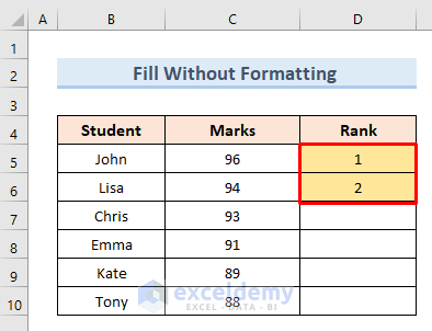 Filling a Series in Excel Without Formatting