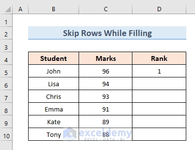 Skip Rows to Fill a Series in Excel
