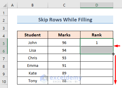 Skip Rows to Fill a Series in Excel