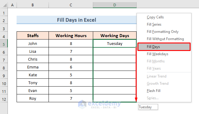 Excel Filling Days