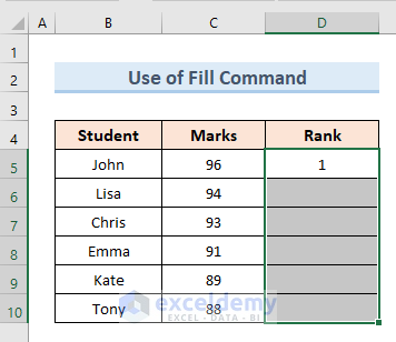 Use of Fill Command  to Fill a linear series in Excel