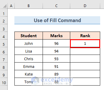 Use of Fill Command  to Fill a linear series in Excel