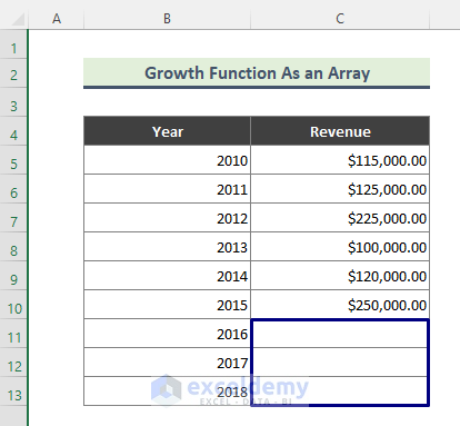 Apply GROWTH Function As an Array in Excel