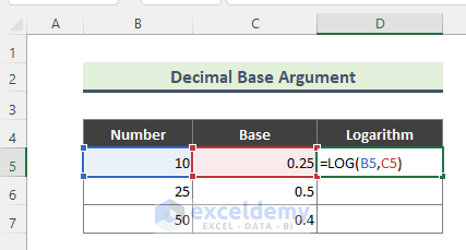 Put Decimal Value as Base Argument in LOG Function