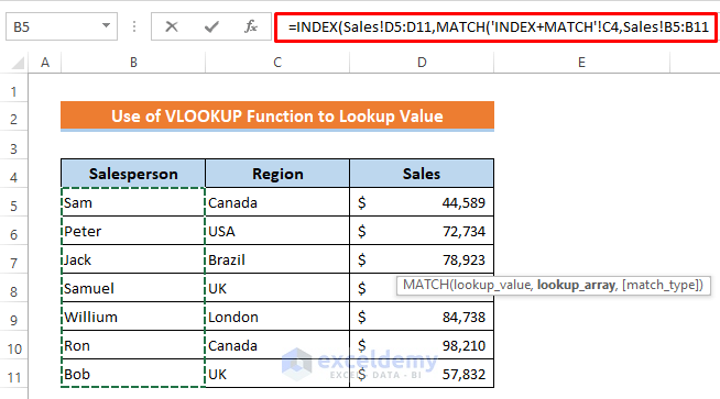 INDEX and MATCH Functions to Lookup Value from Another Sheet