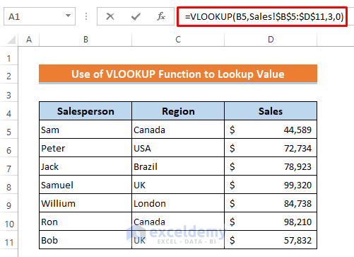 VLOOKUP Function to Lookup Value From Another Sheet in Excel