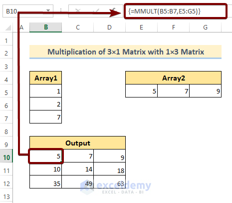 Multiply a 3x1 Matrix with a 1x3 Matrix Using the MMULT Function in Excel