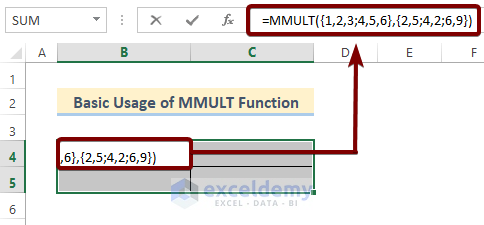 Insert Number Arrays Manually in MMULT Function in Excel