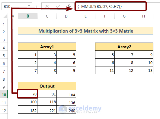 Multiply Two 3x3 Matrices Using the MMULT Function in Excel