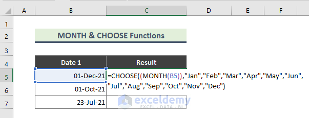 Apply MONTH and CHOOSE Functions Combination in Excel