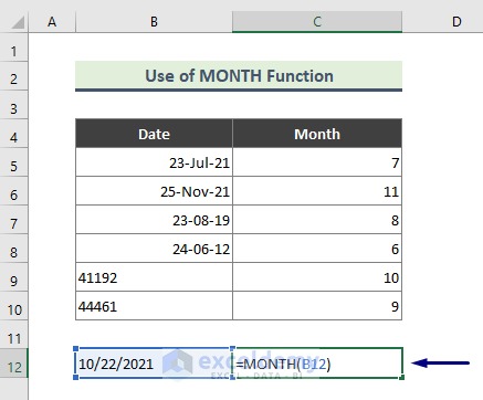 Simply Use Excel MONTH Function to Get the Month Number