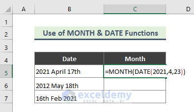 Combination of MONTH & DATE Functions in Excel
