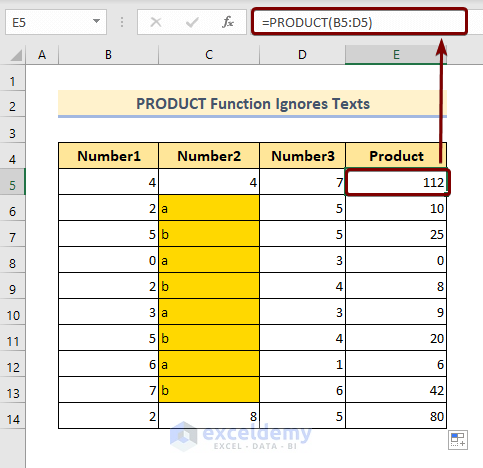 PRODUCT Function Ignores Texts