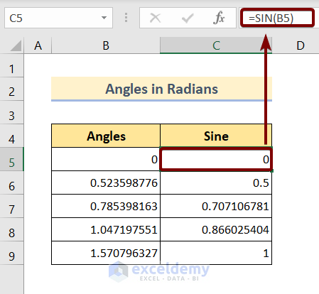 Use SIN Function in Excel for Angles in Radians