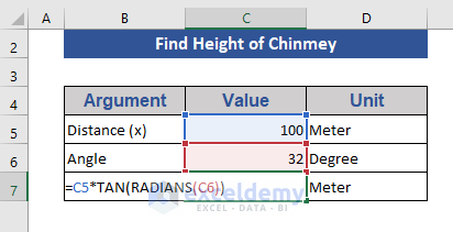Calculate the Height of a Chimney Using Excel TAN Function