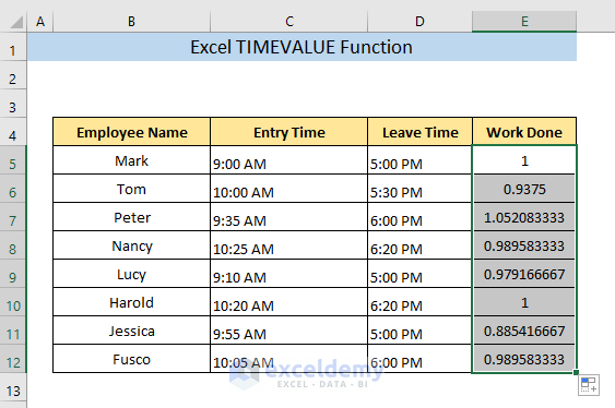 EXCEL TIMEVALUE FUNCTION