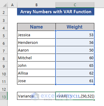 Number Arrays with VAR Function