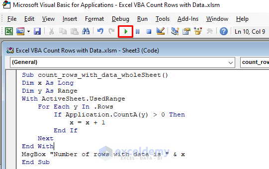 Count Rows with Data Using Excel VBA in a Whole Sheet