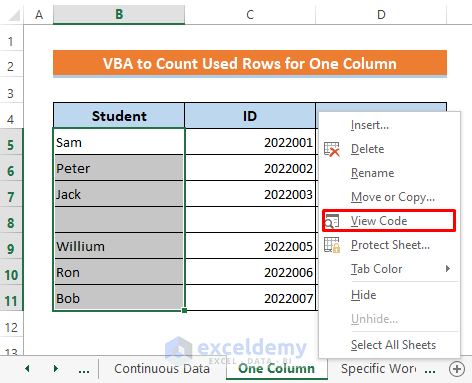Determine Used Rows Using Excel VBA for One Column