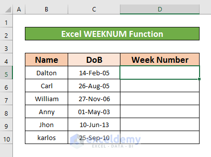 Use the WEEKNUM Function to Calculate the Week Number