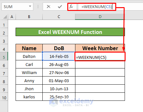 Use the WEEKNUM Function to Calculate the Week Number