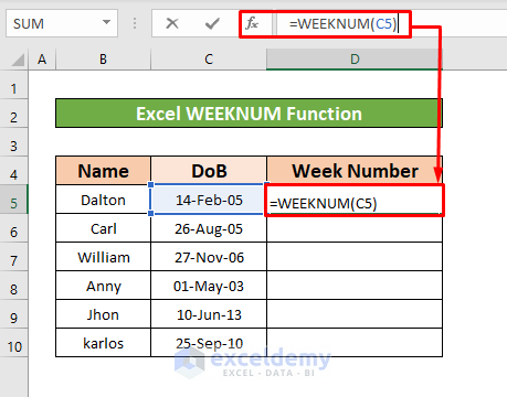 excel week number