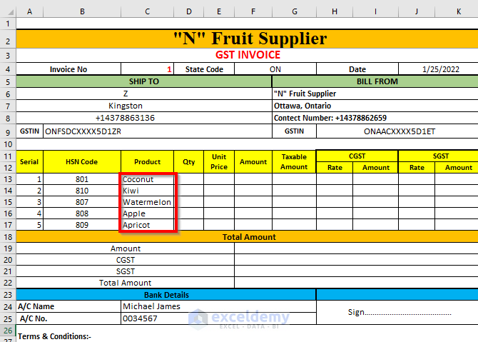Excel invoice format GST