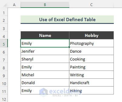 Return Multiple Values by Using Excel Defined Table