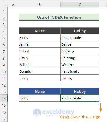 Search Multiple Values with INDEX Function in Excel