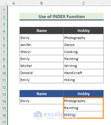 Search Multiple Values with INDEX Function in Excel