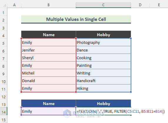 Get Multiple Values in Single Excel Cell