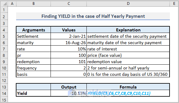 Finding YIELD in the case of Half-Yearly Payment