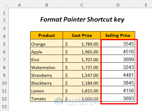 format painter shortcut Excel