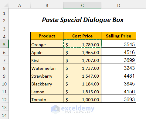 paste special dialogue box