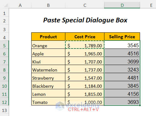 paste special dialogue box