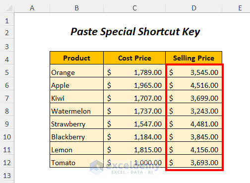 paste special shortcut key