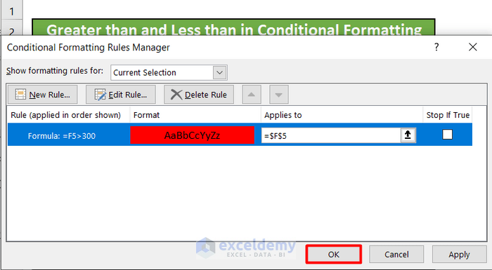 Conditional Formatting Rules Manager Dialogue Box