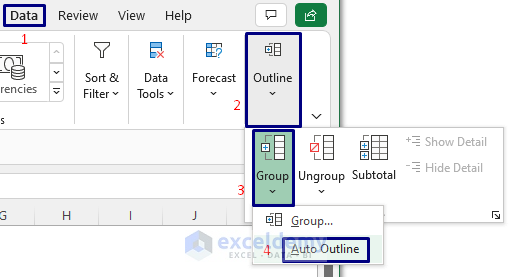 Use ‘Auto Outline’ Option to Group Excel Columns