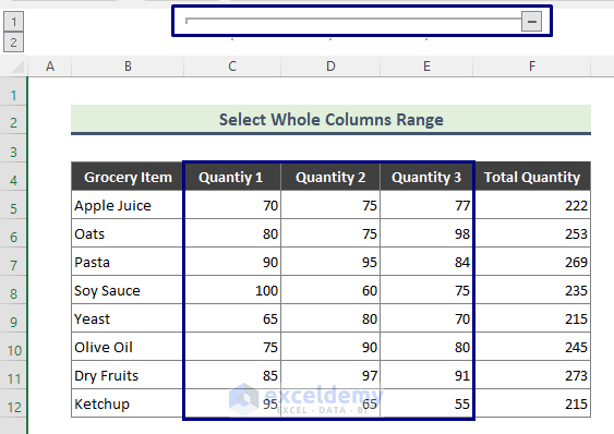 Group Excel Columns by Selecting the Whole Columns