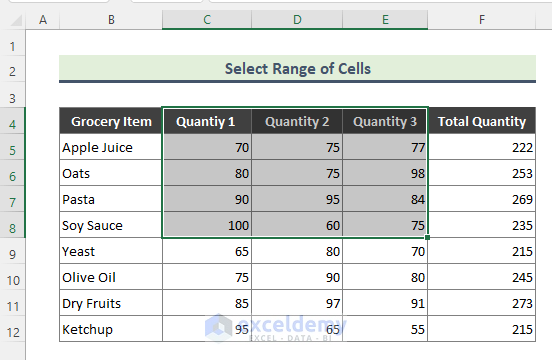 Select Range of Cells to Group Columns in Excel