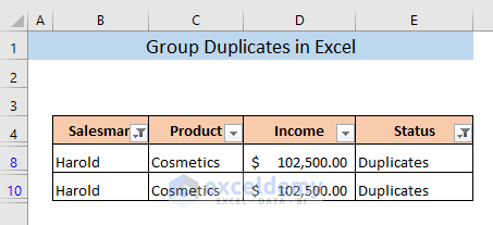 group duplicates in Excel