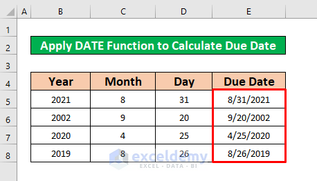 Apply DATE Function to Calculate Due Date in Excel